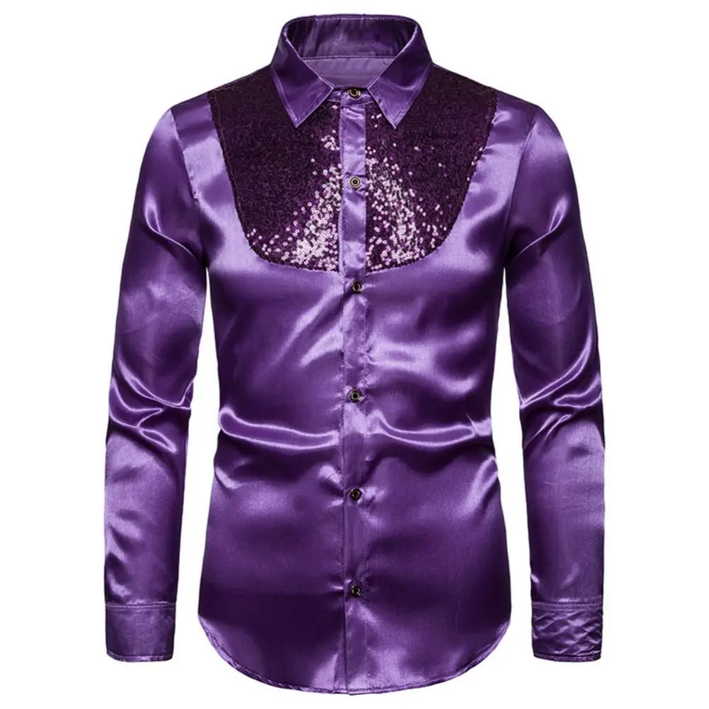 Shiny Sequins Men Shirt Long Sleeve Shiny Sequins Buttons Stage Business Nightchlub Shirt Solid Color Buttons Down Shirts