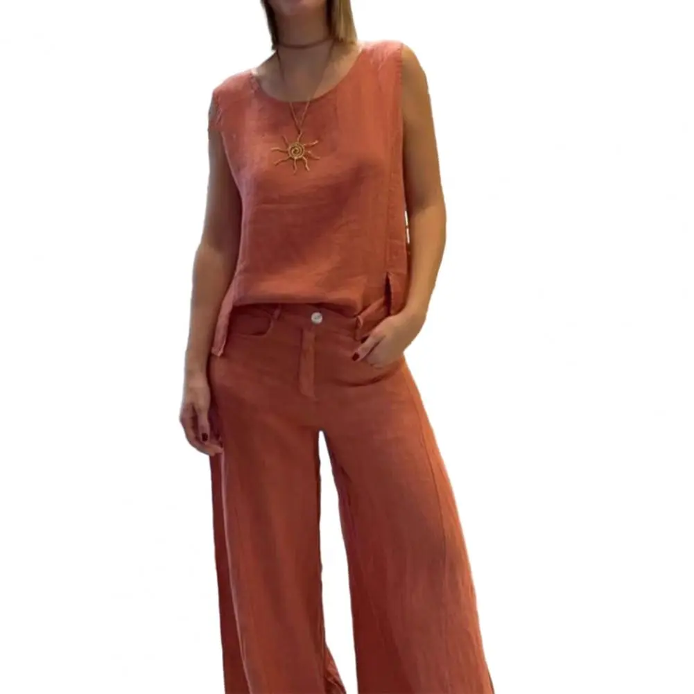 Casual Two Piece Outfit for Daily Wear Comfortable Women Two Piece Outfit Stylish Women's Cotton Linen 2-piece Lounge Set