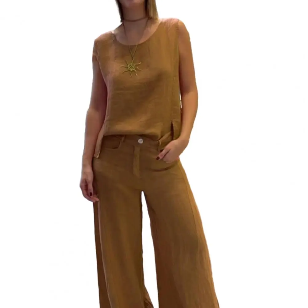 Casual Two Piece Outfit for Daily Wear Comfortable Women Two Piece Outfit Stylish Women's Cotton Linen 2-piece Lounge Set