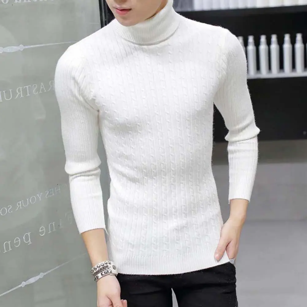 Men's Turtleneck Knitted Sweater Business Casual Slim Fit Thick And Warm Sweater Pullover Elastic Autumn Winter Base Sweaters