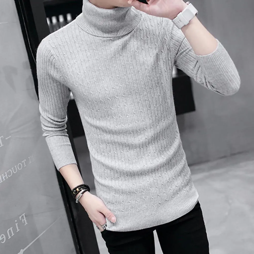 Men's Turtleneck Knitted Sweater Business Casual Slim Fit Thick And Warm Sweater Pullover Elastic Autumn Winter Base Sweaters