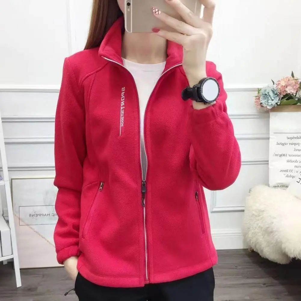 Double-Sided Velvet Jacket Two Side Zipper Pockets Women Fleece Jacket Coral Fleece Warm Coat Stand Collar Plush Thick Overcoat