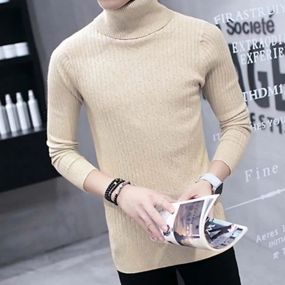Men's Turtleneck Knitted Sweater Business Casual Slim Fit Thick And Warm Sweater Pullover Elastic Autumn Winter Base Sweaters