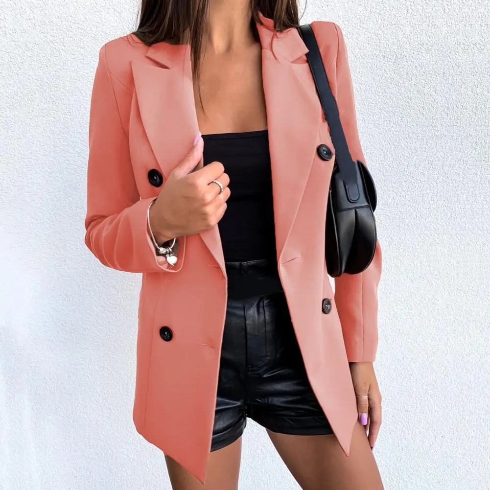 Lapel Women Blazers Double breasted Business Coat Solid Color Long Sleeves Formal OL Commute Style Office Suit Jacket