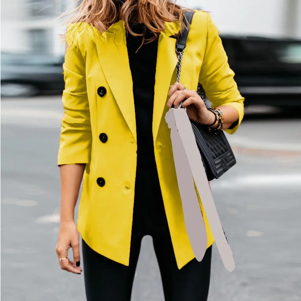 Lapel Women Blazers Double breasted Business Coat Solid Color Long Sleeves Formal OL Commute Style Office Suit Jacket