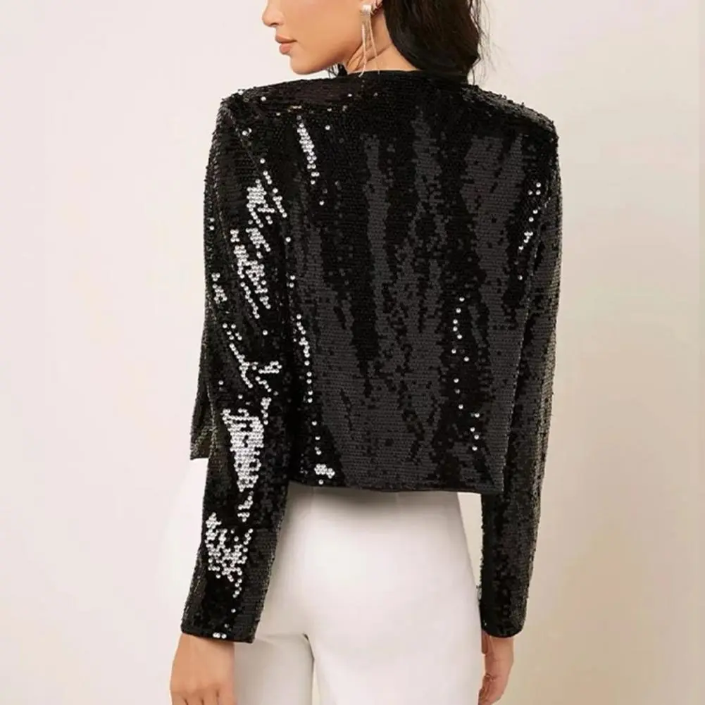 Chic Sequin Women Jackets Fashion Sparkly Glitter Office Lady Short Coat Slim Fit Open Front Cardigan Jacket Outwear