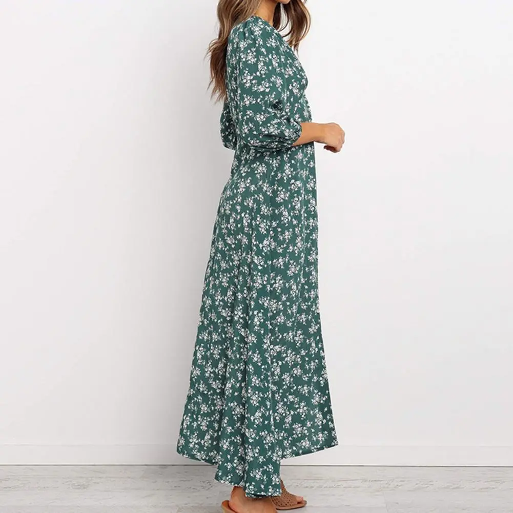 2022 Women Chiffon Long Dress Floral Print Lantern Sleeve A-line Maxi Vestidos Dresses For Women 2022 Flower Print Autumn Dress