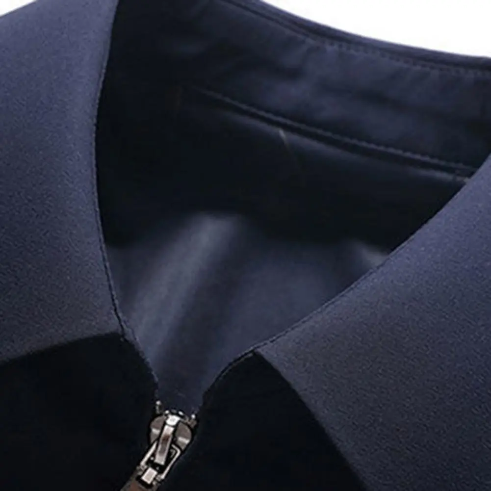 2025 M-3XL Men Jacket Lapel Solid Color Mid-aged Elderly Men Zipper Closure Formal Business Jacket Soft Spring Fall Daily Coat