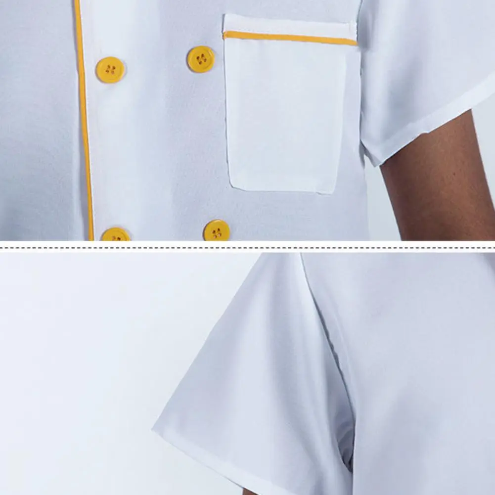2025 M-3XL Summer Chef Uniform Double-breasted Short Sleeve Unisex Stand Collar Kitchen Bakery Restaurant Canteen Waiter Top