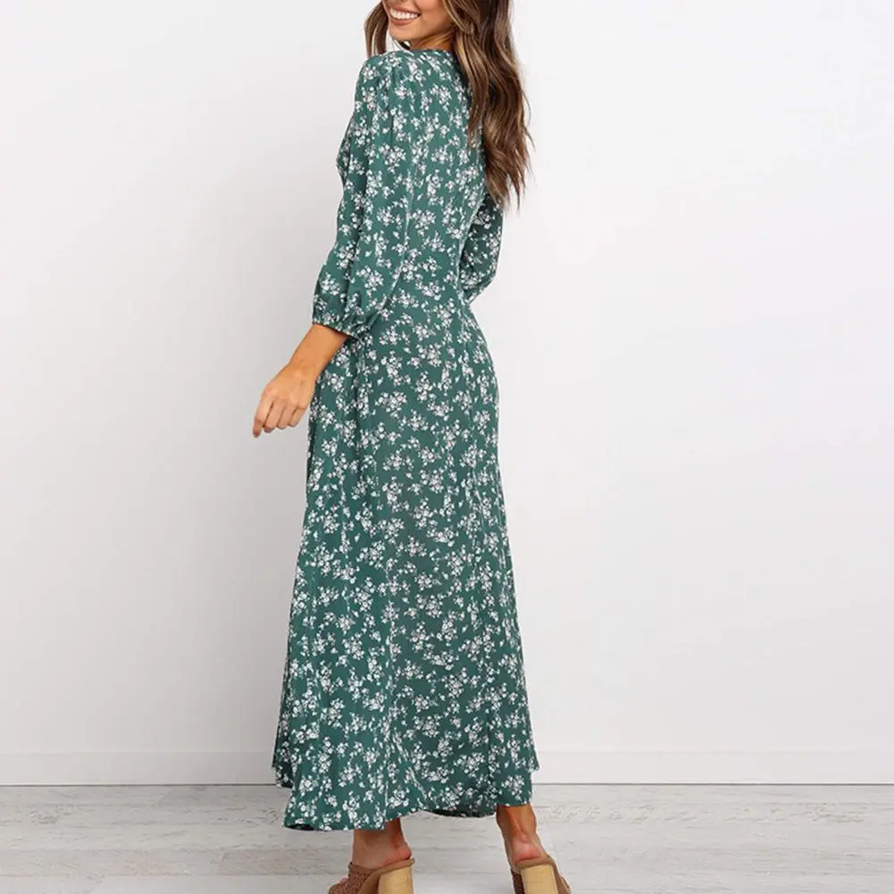 2022 Women Chiffon Long Dress Floral Print Lantern Sleeve A-line Maxi Vestidos Dresses For Women 2022 Flower Print Autumn Dress