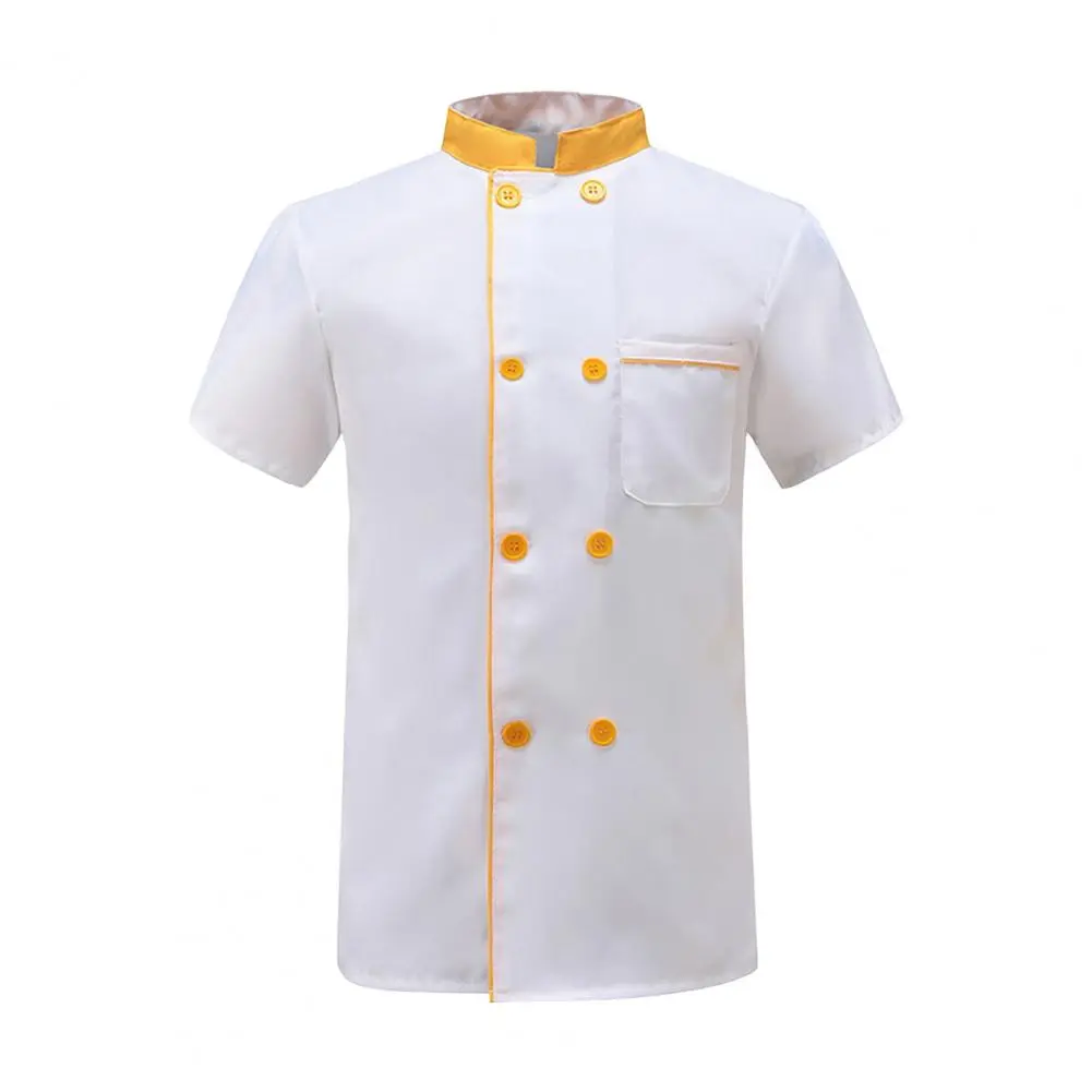 2025 M-3XL Summer Chef Uniform Double-breasted Short Sleeve Unisex Stand Collar Kitchen Bakery Restaurant Canteen Waiter Top
