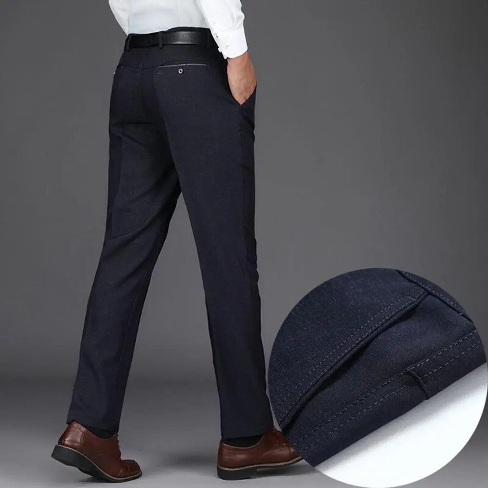 Men Suit Pants High Waist Straight Suit Pants Solid Color Anti-wrinkle Business Men's Trousers Anti-wrinkle Straight Leg Pants