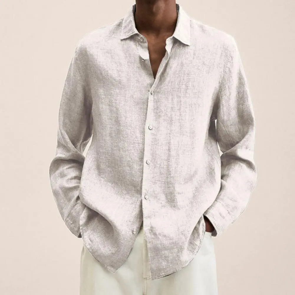 2025 Spring Men Shirt Cotton Linen Large Size Long Sleeve Solid Color Men Shirt Casual Tops Skin-touch Shirt Men Clothing