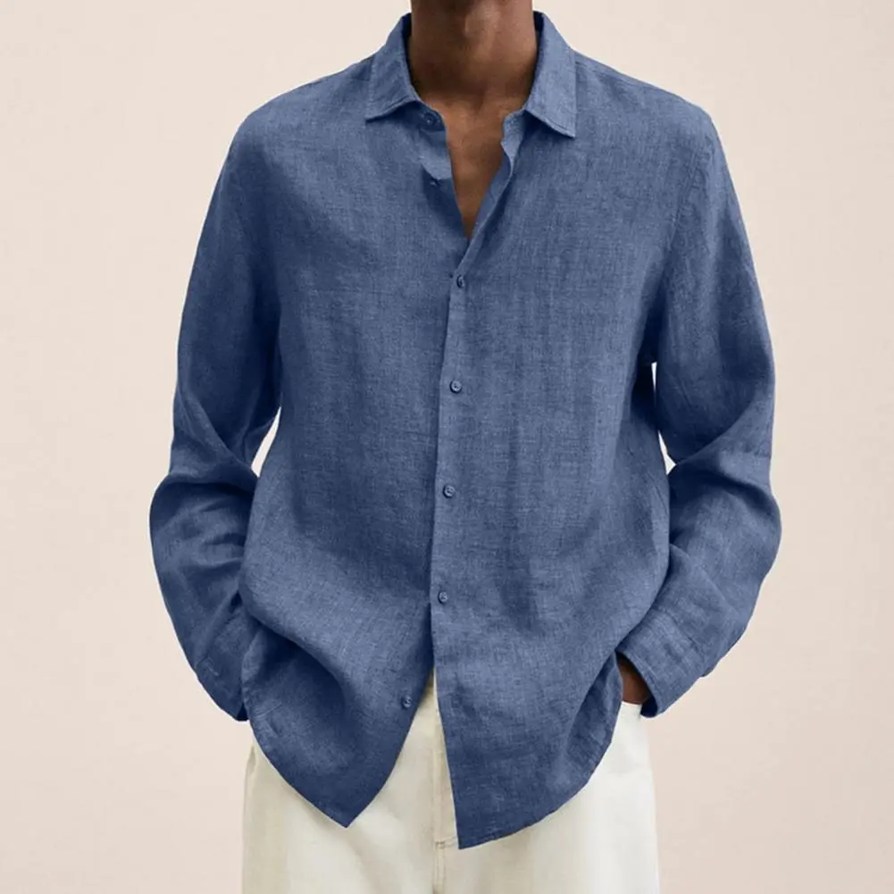 2025 Spring Men Shirt Cotton Linen Large Size Long Sleeve Solid Color Men Shirt Casual Tops Skin-touch Shirt Men Clothing