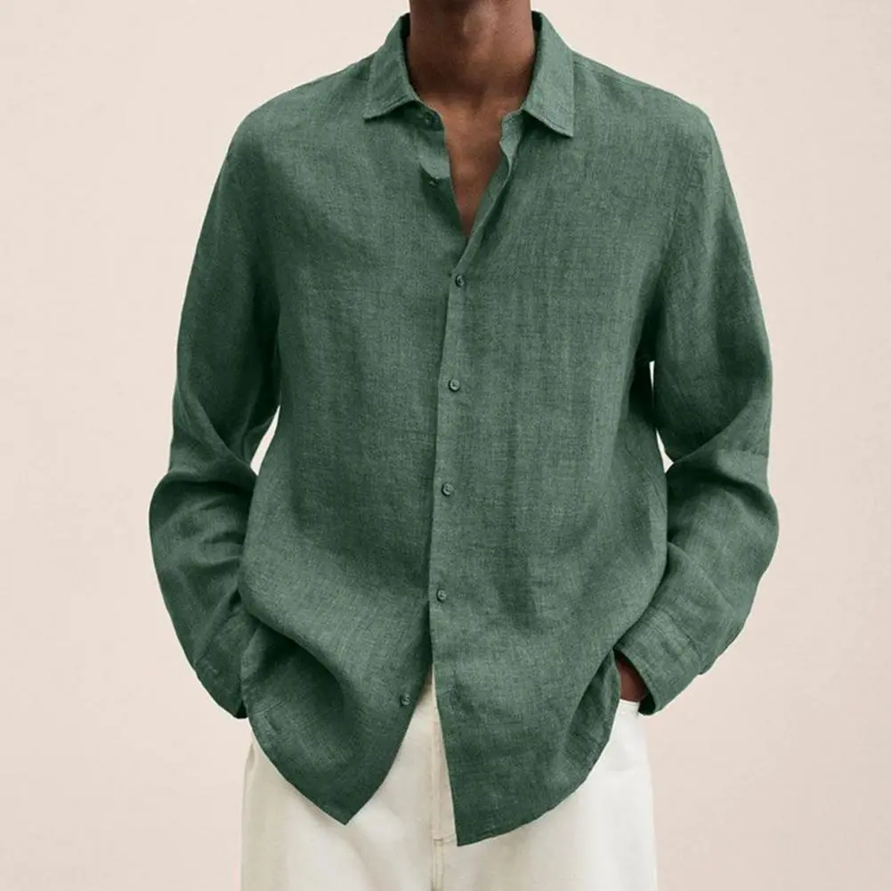 2025 Spring Men Shirt Cotton Linen Large Size Long Sleeve Solid Color Men Shirt Casual Tops Skin-touch Shirt Men Clothing