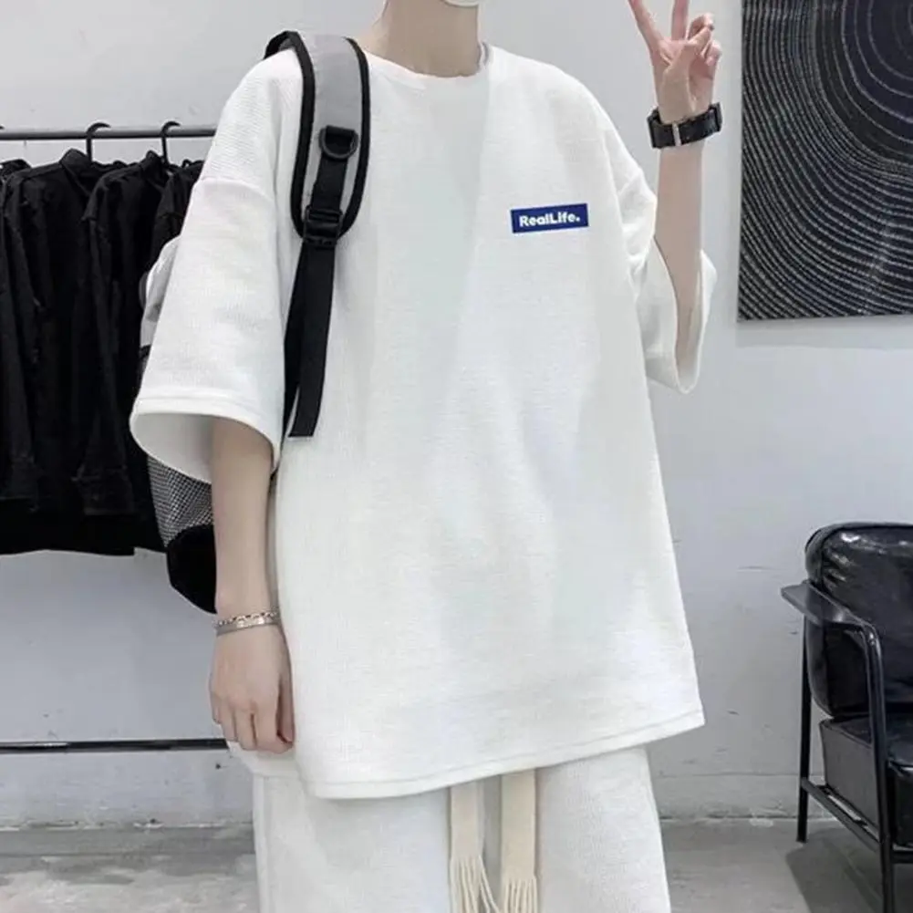Elastic Waist Shorts Set Solid Color Men Set Men's Summer Casual Tracksuit Shorts Set with Waffle Texture Fabric for Versatile