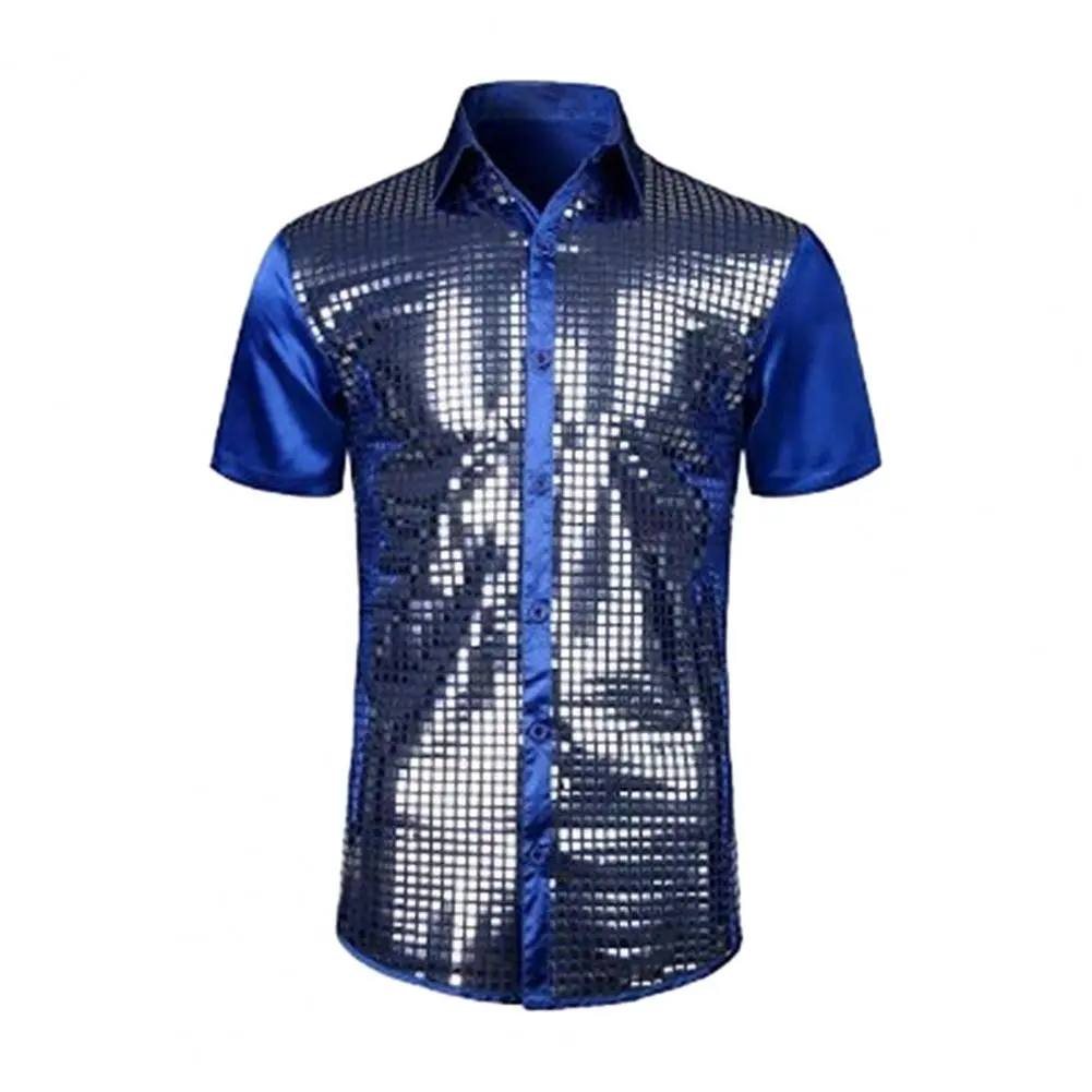 2025 S-2XL Men Performance Shirt Shiny Surface Men Shirt Long Sleeves Buttons Satin Club Party 70s Disco Stage Show Shirt