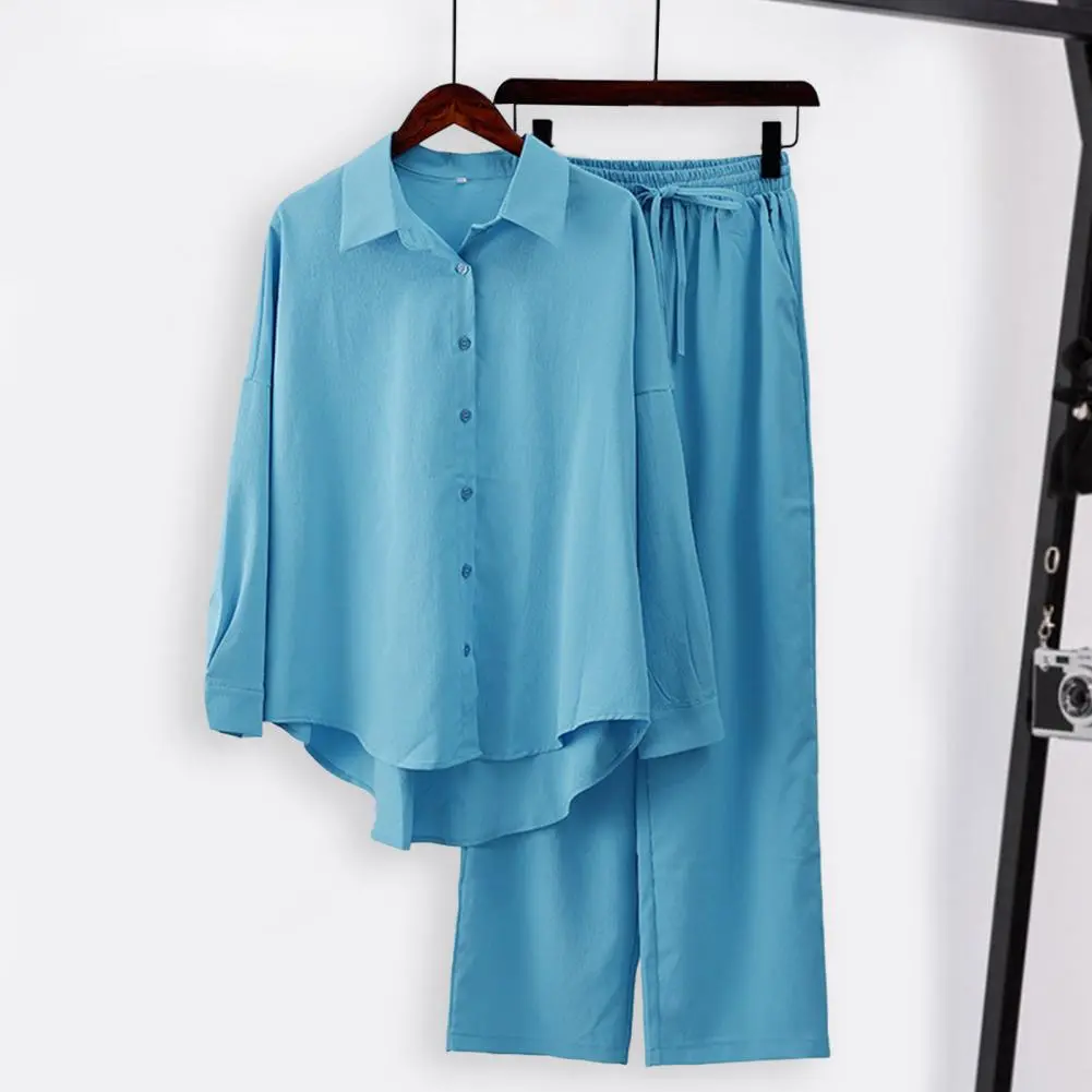 Oversized Lady Shirt Blouse Pants Suit High Waist Slacks Suit Women's Sweatshirt Cotton and Linen Shirt Pants Casual Suit