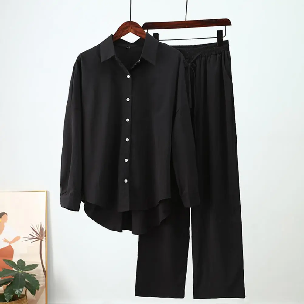 Oversized Lady Shirt Blouse Pants Suit High Waist Slacks Suit Women's Sweatshirt Cotton and Linen Shirt Pants Casual Suit