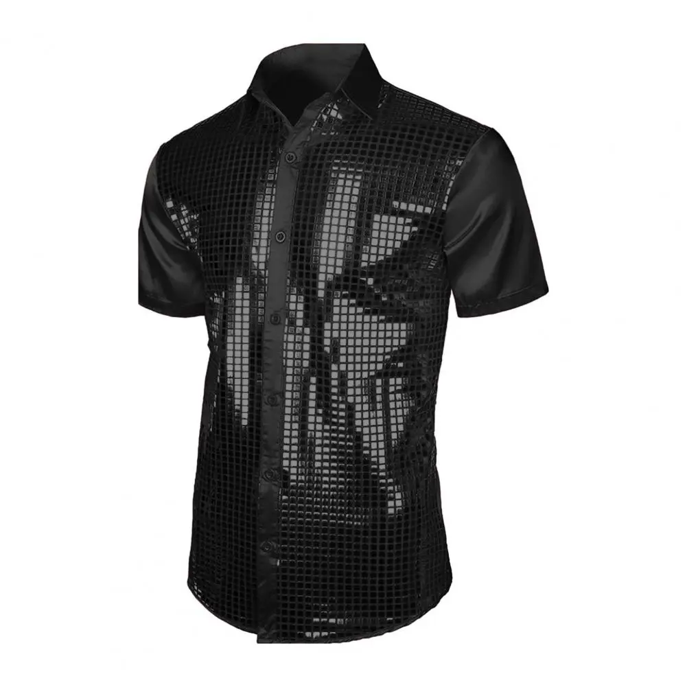 2025 S-2XL Men Performance Shirt Shiny Surface Men Shirt Long Sleeves Buttons Satin Club Party 70s Disco Stage Show Shirt