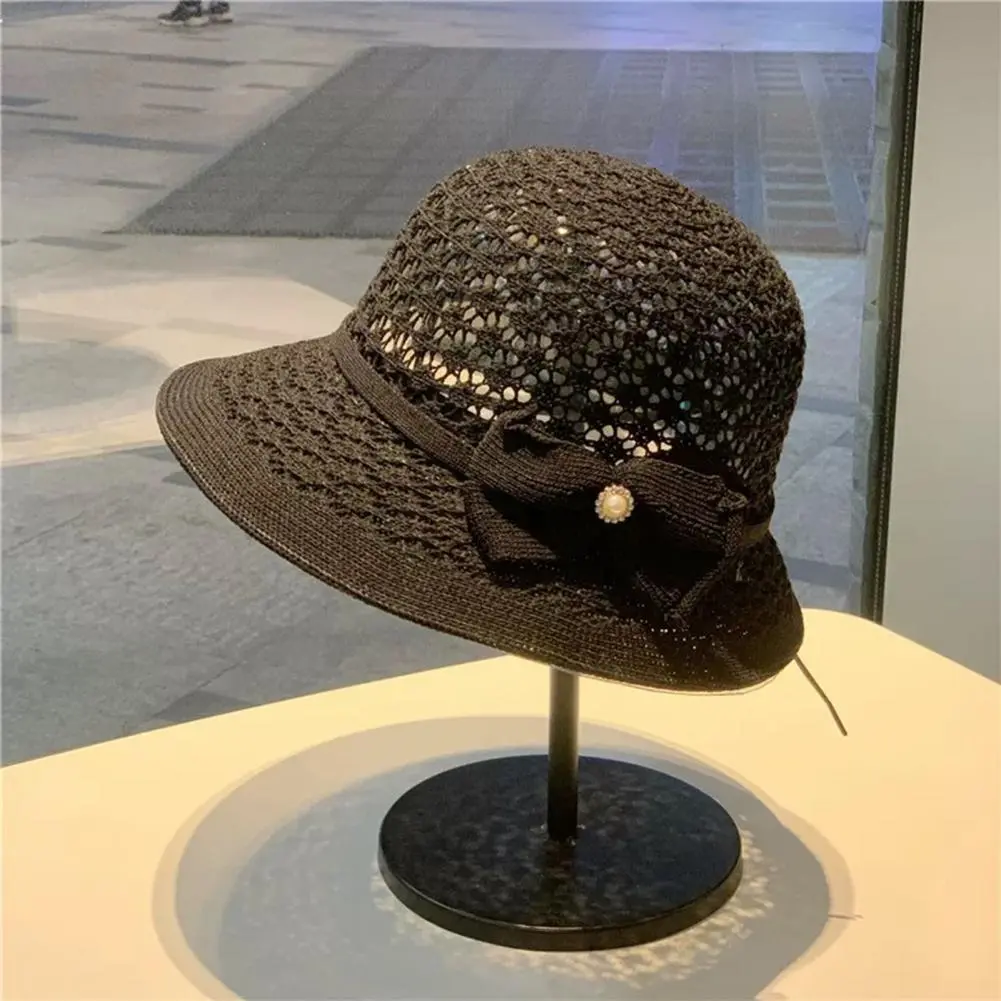 Summer Sun Hat Sun Hat Uv Protection Handmade Straw Woven Sun Hat with Bow for Women Foldable Big Brim Beach for Protection