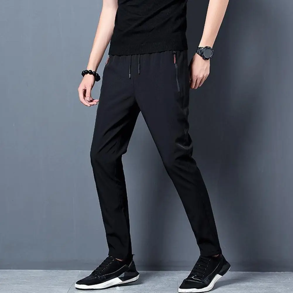 2025 L-3XL Men Sport Pants Ice Silk Quick-drying Slim Fit Side Zippered Pockets Drawstring Jogging Sweatpants Long Trousers