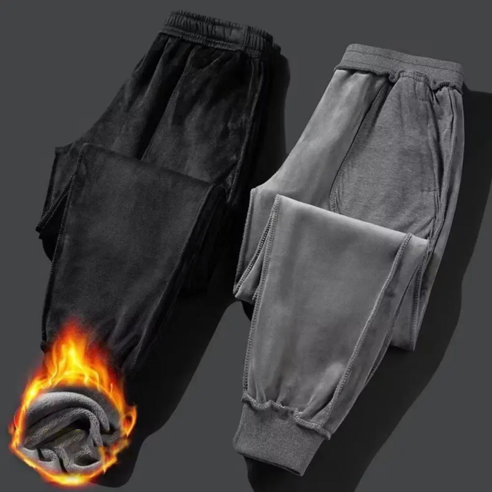 2025 M-3XL Men Winter Pants Elastic Waist Thick Ankle-banded Drawstring Pants Plush Ankle Length Men Sports Jogging Sweatpants