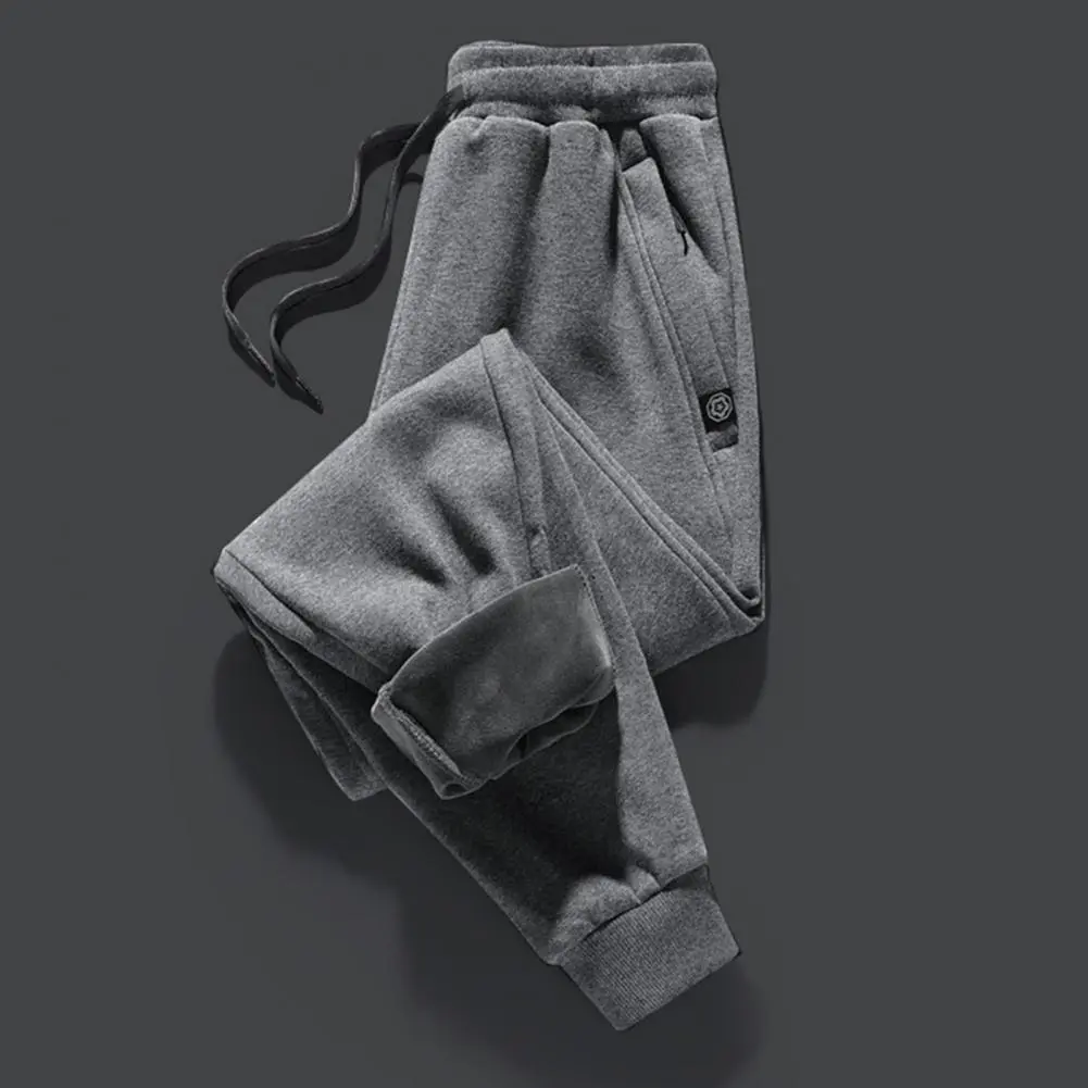 2025 M-3XL Men Winter Pants Elastic Waist Thick Ankle-banded Drawstring Pants Plush Ankle Length Men Sports Jogging Sweatpants
