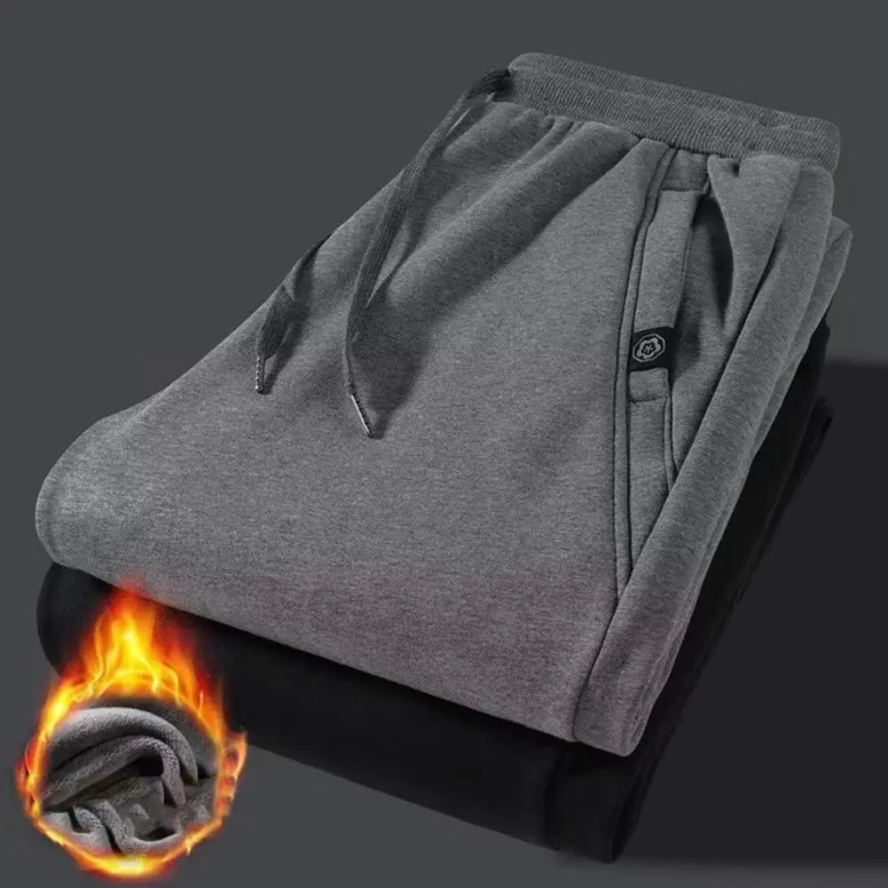 2025 M-3XL Men Winter Pants Elastic Waist Thick Ankle-banded Drawstring Pants Plush Ankle Length Men Sports Jogging Sweatpants