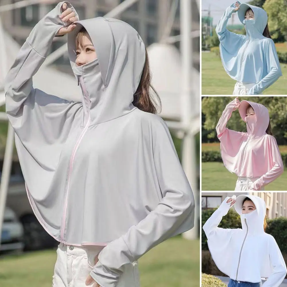 Breathable Uv Protection Clothing Sun Protection Riding Coat with Thumb Holes Zipper Design for Summer Long Sleeve for Outdoor