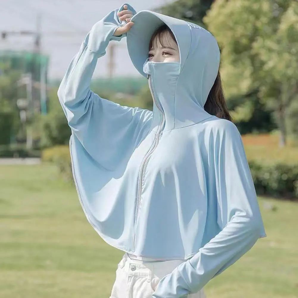Breathable Uv Protection Clothing Sun Protection Riding Coat with Thumb Holes Zipper Design for Summer Long Sleeve for Outdoor