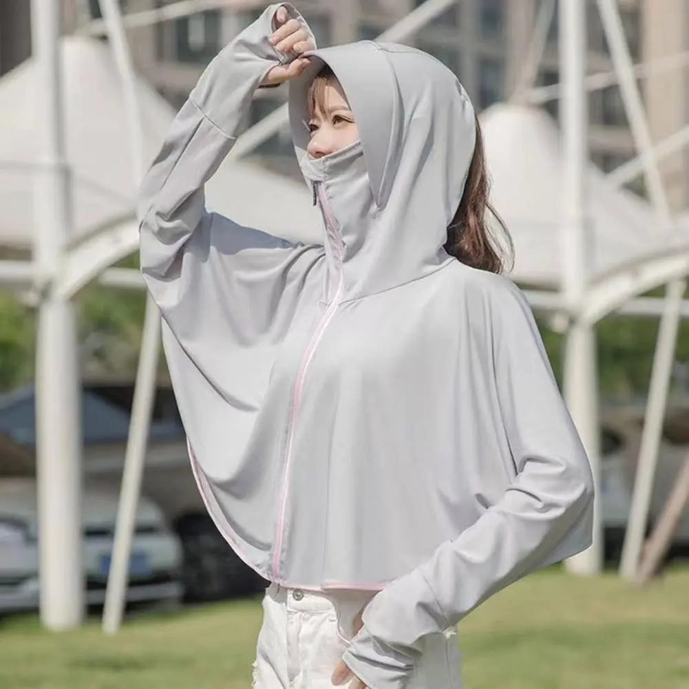 Breathable Uv Protection Clothing Sun Protection Riding Coat with Thumb Holes Zipper Design for Summer Long Sleeve for Outdoor