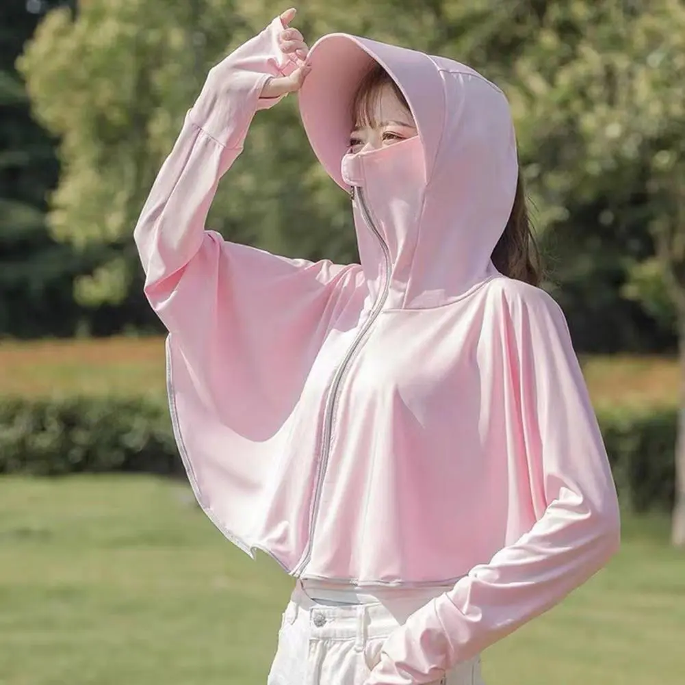 Breathable Uv Protection Clothing Sun Protection Riding Coat with Thumb Holes Zipper Design for Summer Long Sleeve for Outdoor