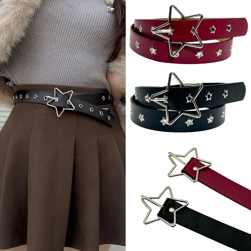 Air Hole Design Belt Shirt Casual Belt Punk Style Women's Belt with Rock Star Pattern Adjustable Hollow for Dresses for Edgy