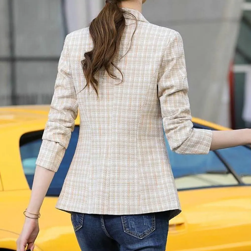 Vintage Plaid Print Women Turn down Collar One Button Slim Fit Lady Spring Casual Women Suit Women Jackets