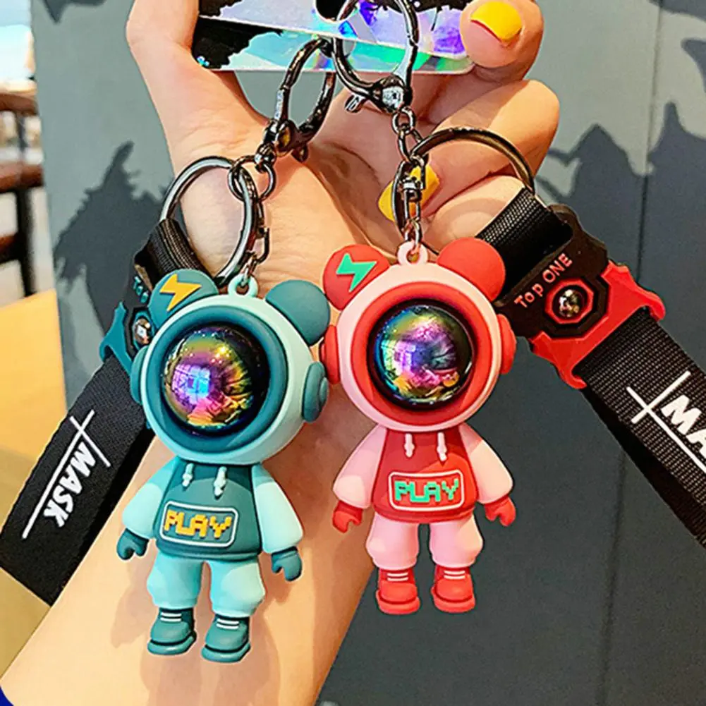 Cartoon Bear Keychain Cute Astronaut Bear Doll Keyring Bag Pendant Couple Car Keyholder Bag Pendant Charm Car Key Chains Keyring