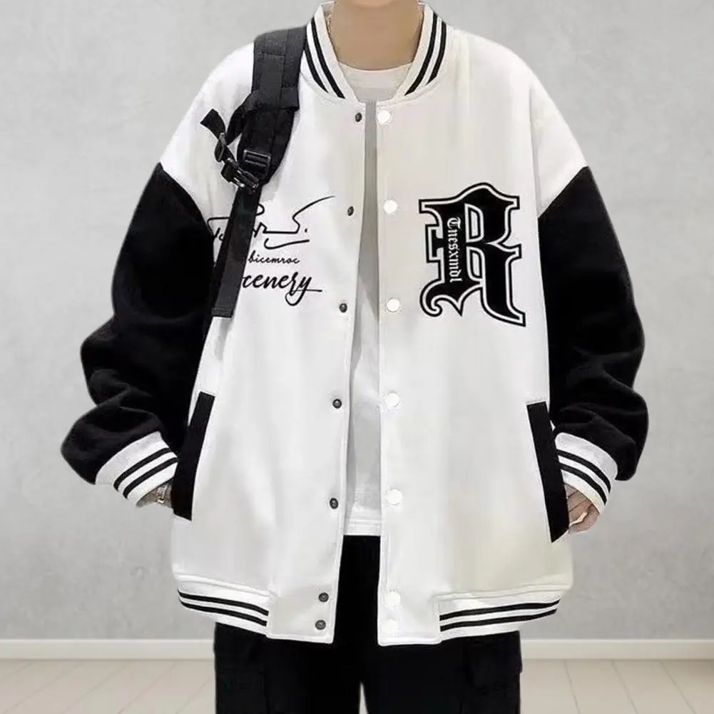 Korean Fashion Letter Print Men Baseball Coat Vintage Bomber Jacket Men Windbreak Oversized Streetwear Jacket Sports Coat