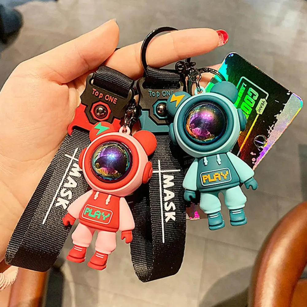 Cartoon Bear Keychain Cute Astronaut Bear Doll Keyring Bag Pendant Couple Car Keyholder Bag Pendant Charm Car Key Chains Keyring