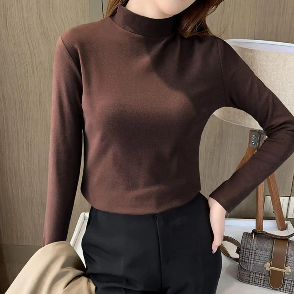 2025 High Collar Bottoming Blouse Long Sleeves Slim Fit women t-shirt Autumn Thickened Double-Sided Fleece Thermal Undershirt