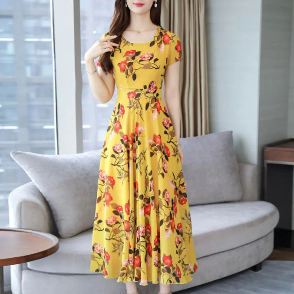 Elegant Floral Print A-Line Holiday Dress Summer Flower Print Holiday Long Dress Casual Dress Beach Long Dresses for Women 2022