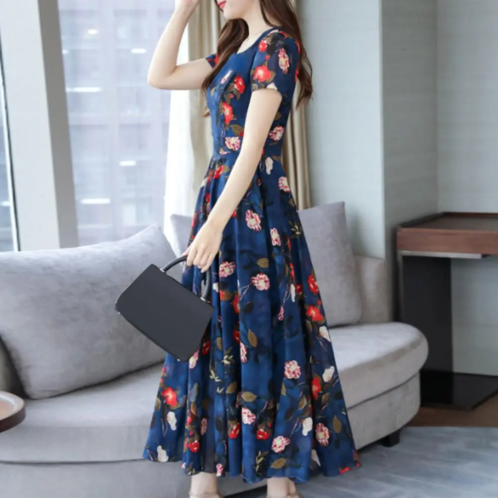 Elegant Floral Print A-Line Holiday Dress Summer Flower Print Holiday Long Dress Casual Dress Beach Long Dresses for Women 2022