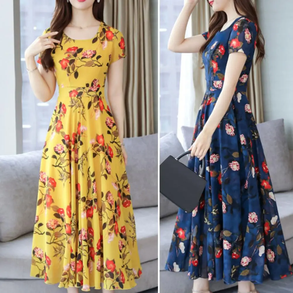 Elegant Floral Print A-Line Holiday Dress Summer Flower Print Holiday Long Dress Casual Dress Beach Long Dresses for Women 2022