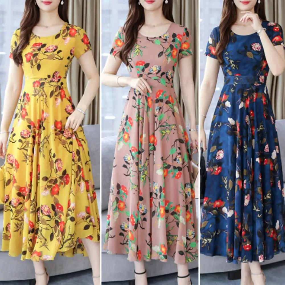 Elegant Floral Print A-Line Holiday Dress Summer Flower Print Holiday Long Dress Casual Dress Beach Long Dresses for Women 2022