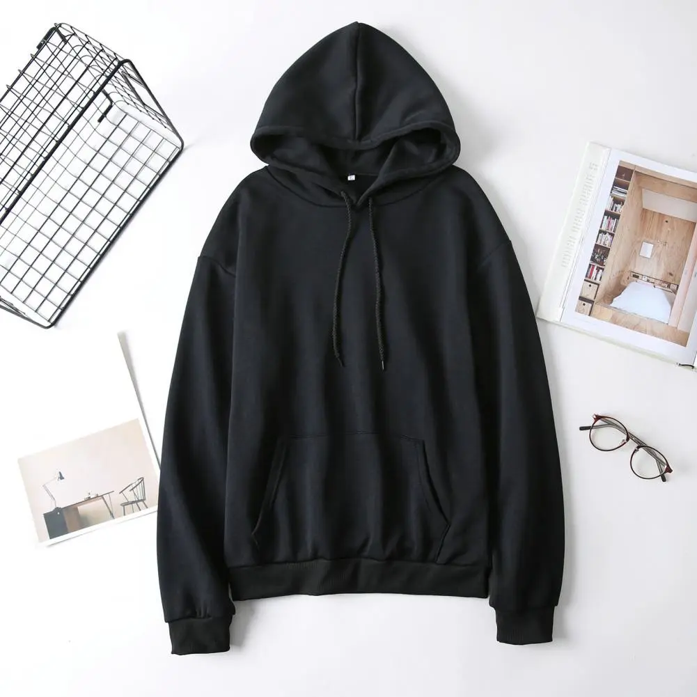2025 Women Solid Color Hoodie Drawstring Patch Pocket Casual Spring Women Hoodie White Black Blue Soft Women Hooded Sweatshirts