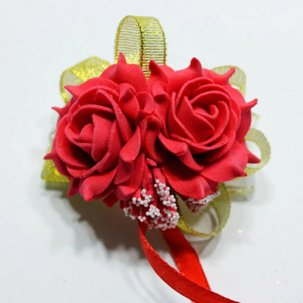 Silk Rose Wrist Corsages Ribbon Wedding Decoration Mariage Rose Hand Flower Artificial Brides Bridesmaid Wrist Flower Bracelet