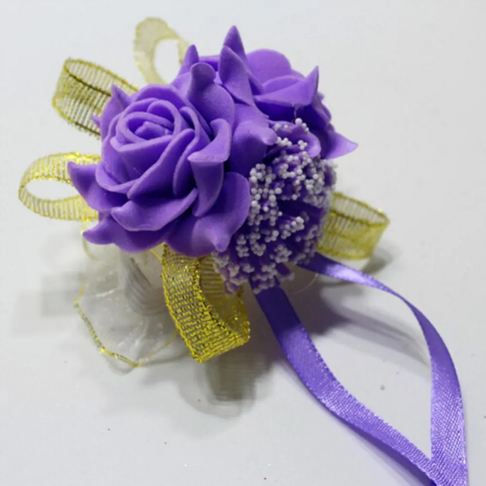 Silk Rose Wrist Corsages Ribbon Wedding Decoration Mariage Rose Hand Flower Artificial Brides Bridesmaid Wrist Flower Bracelet