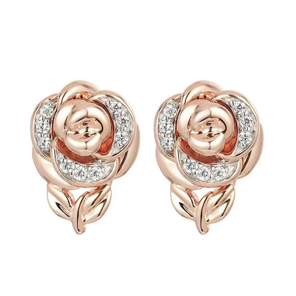 Rose Flower Ring Pendant Necklace Set Fashion Crystal Ring Earrings Necklace Wedding Bridal Jewelry Female Charm Jewelry Sets