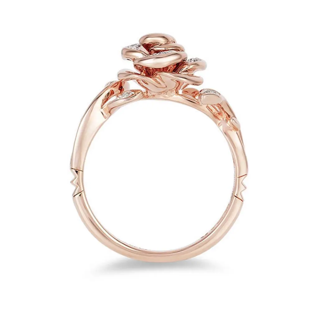 Rose Flower Ring Pendant Necklace Set Fashion Crystal Ring Earrings Necklace Wedding Bridal Jewelry Female Charm Jewelry Sets