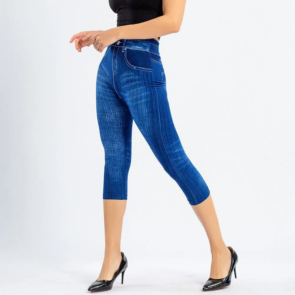 Sexy Slim Push Up Lady Gym Leggings Imitation Women Jeans Stretch Short Leggings Elasticity Hip Lift Pants 3/4 Women Trousers