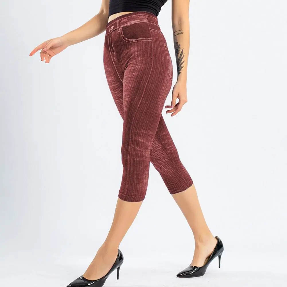 Sexy Slim Push Up Lady Gym Leggings Imitation Women Jeans Stretch Short Leggings Elasticity Hip Lift Pants 3/4 Women Trousers